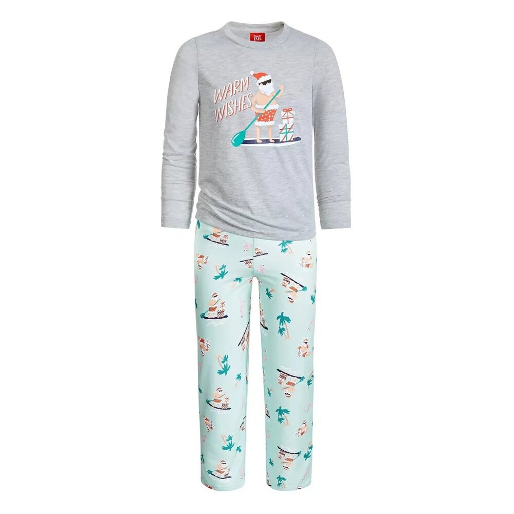 Family Pajamas Kids Boy Girl 2-Piece PJ Set, Tropical Santa Claus, XS / 4-5